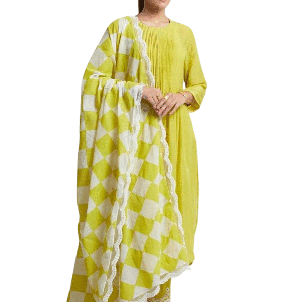 Women?s Traditional Cotton Kurta Palazzo Suit with Dupatta(L)